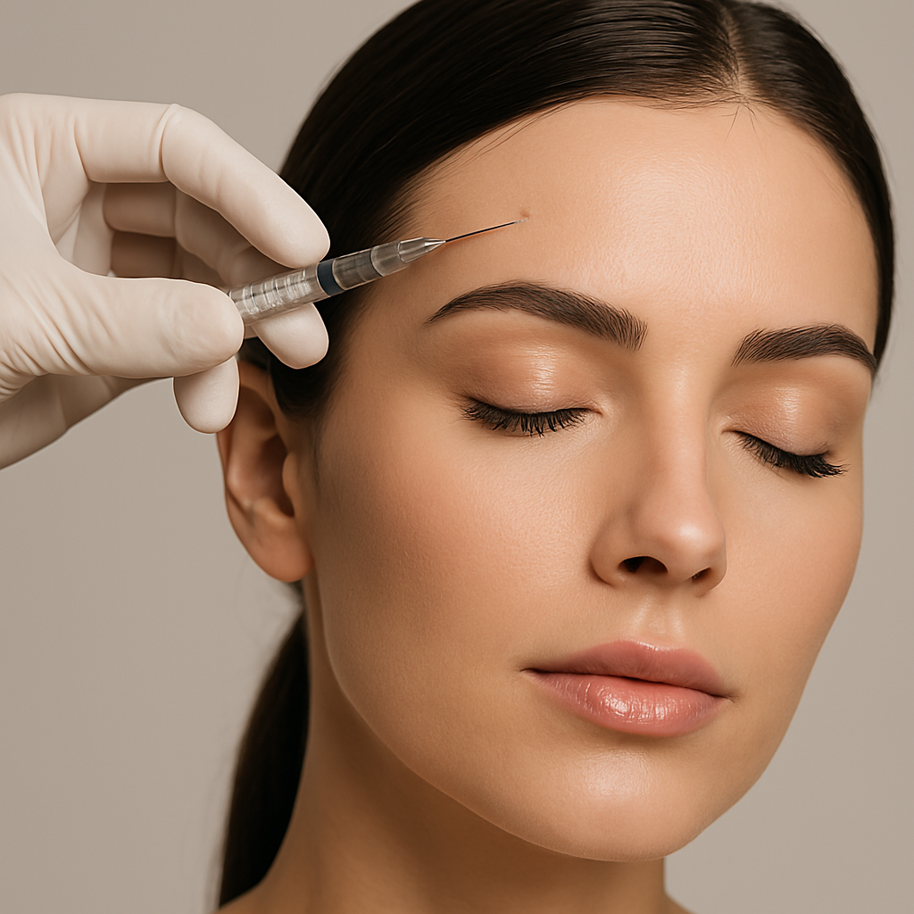 Illustration of a cosmetic injection near the forehead